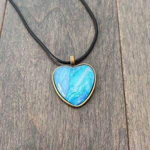 Handmade Heart Necklace Pendant Charm, Jewellery, Black Cord, Jewel Gold